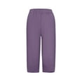 thumbnail image 4 of fartey 2025 Capri Pants for Women Cotton Linen Elastic Waist Tulip Hem Pockets Baggy Trousers Solid Color Breathable Casual Beach Trousers, 4 of 5