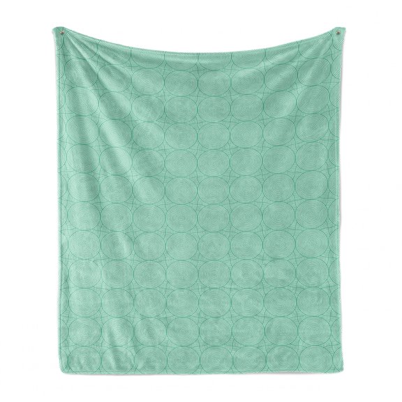 Retro Soft Flannel Fleece Blanket, Concept of Concentric Circles Overlapping Natural Geometric Details Monotone, Cozy Plush for Indoor and Outdoor Use, 50" x 70", Sea Green and White, by Ambesonne