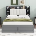 thumbnail image 4 of Harper & Bright Designs Queen Size Platform Bed with Upholstered Storage Headboard and 2 Drawers, Wood Bed Frame with Shelves, Gray, 4 of 13