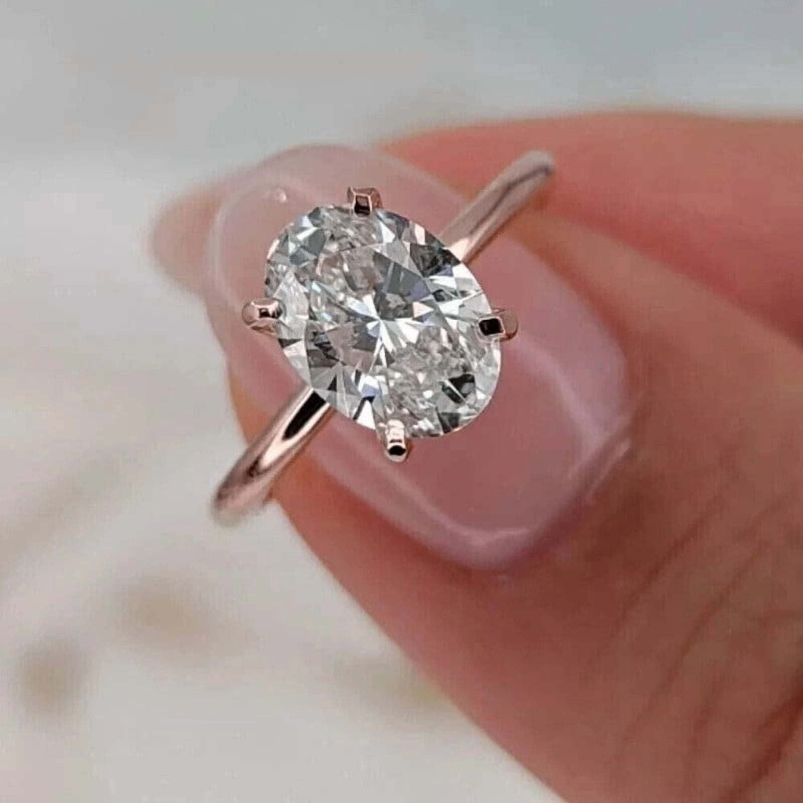 solitaire jewels 2.5CT Oval Moissanite Solitaire Engagement Ring For Women, 14K Rose Gold