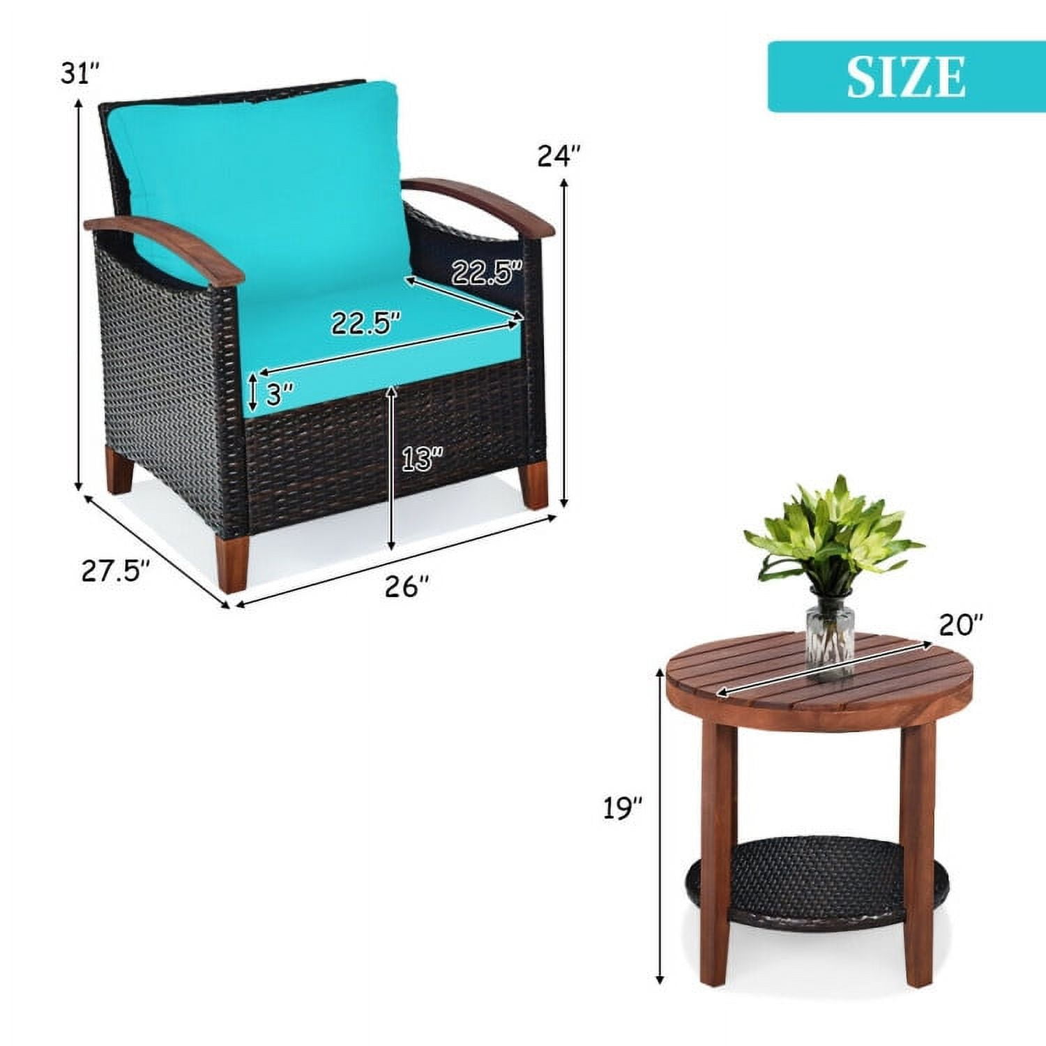 Aimee Lii 3 Pieces Patio Rattan Furniture Set with Washable Cushion and Acacia Wood Tabletop, Small Patio Set, A-Turquoise Aimee Lii 3 Pieces Patio Rattan Furniture Set with Washable Cushion and Acacia Wood Tabletop, Small Patio Set, A-Turquoise