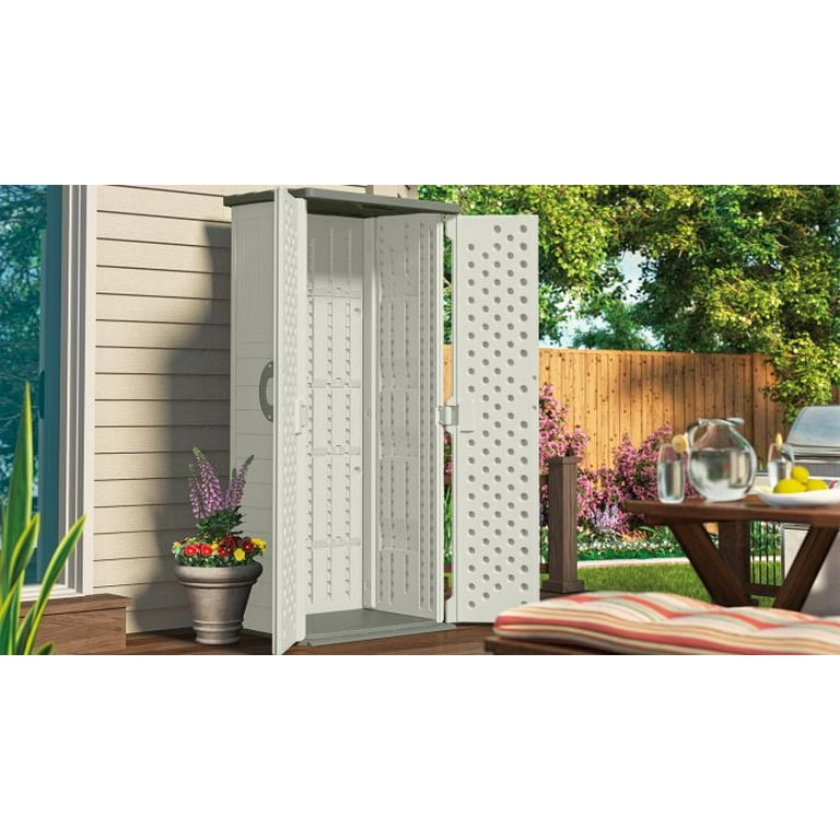 Suncast Large Outdoor Waterproof Vertical Storage Shed, 22 Cubic