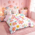 thumbnail image 2 of meiyoeat Cute Floral Initial Print 7-Piece Twin Bedding Sets For Girls,Multicolor Flowers Monogrammed H Letter Bedding Comforter Set For Kids,pink Reversible, 2 of 7