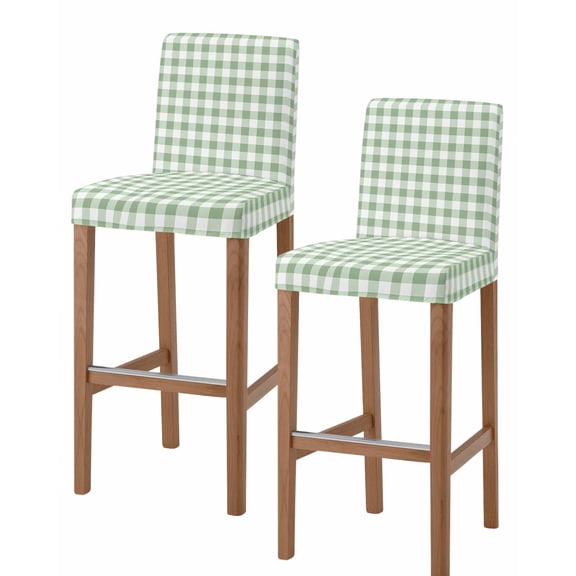 Sage Green Buffalo Plaid Bar Stool Covers Set of 2, Green White Checkered Farmhouse Stretch Washable Bar Chair Covers with Backs, Removable Pub Counter Height Chair Cover for Kitchen Dining Room Cafe