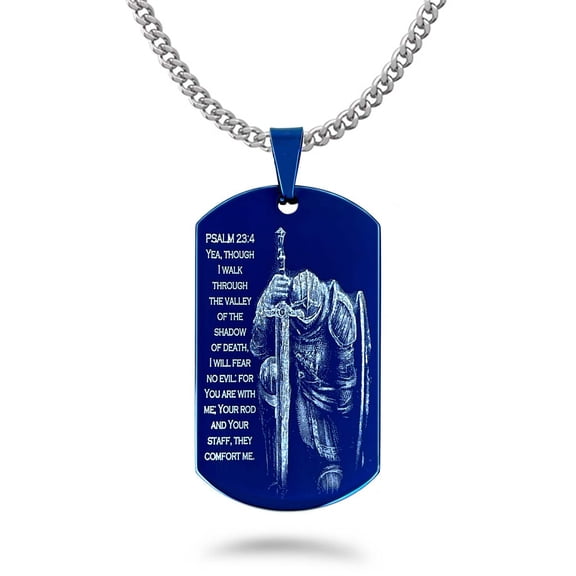 Stainless Steel Dog Tag Necklace for Men, Blue Dog Tag Necklace, New Dog Tag Pendant with Curb Chain 24 Inches SSN836-B