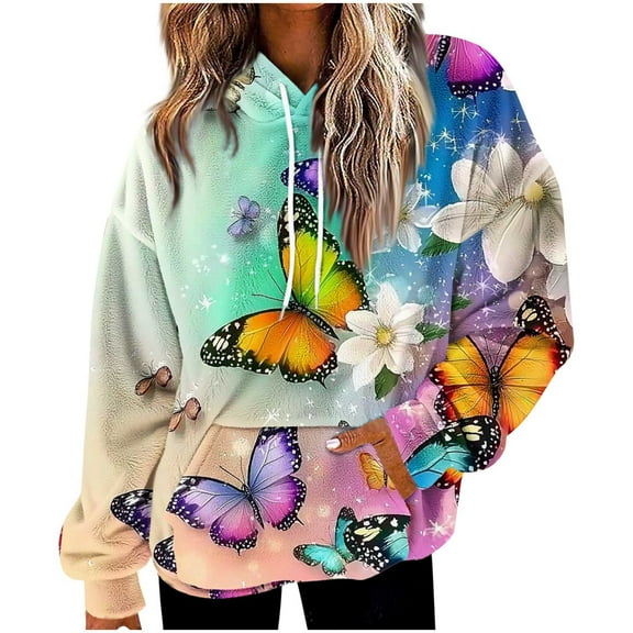 ShiShine Women's Long Sleeves Hoodies with Pockets Graphic Pullover Colorful Butterfly Casual Hoodies