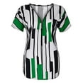 thumbnail image 4 of T-shirt Femme Col en V Rayé Manches Courtes Fermeture Éclair Blouse Coupe Ajustée, Vert, G, 4 of 5
