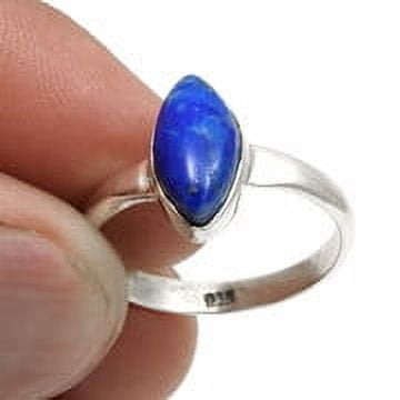 Women Gift Marquise Lapis Lazuli Stone 925 Silver Bezel Cocktail Ring Size 8