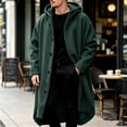 thumbnail image 2 of Husipze Mens Hooded Overcoat Knee Length Oversized Button Down Warm Wool Blend Winter Trench Coat Long Jacket with Pockets Green L, 2 of 9
