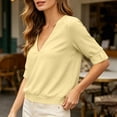 thumbnail image 6 of cocolona Summer V Neck Tops for Women Short Sleeve Solid Color Shirts Casual Basic Blouses, 6 of 7