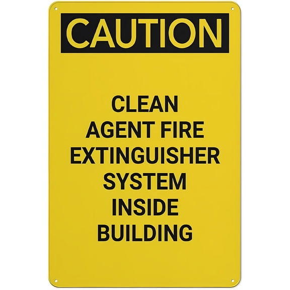 Caution Clean Agent Fire Extinguisher System Inside Building Sign, 8"x12" Metal Wall Decor, Art for Home Kitchen Farm Garden Garage