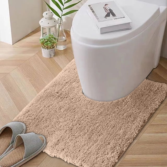 RBCKVXZ - Alfombrilla de baño de felpa en forma de U, suave y cómoda, con gran absorción de agua, antideslizante, lavable a máquina y de secado rápido, ideal para inodoro, 50 cm, color rosa