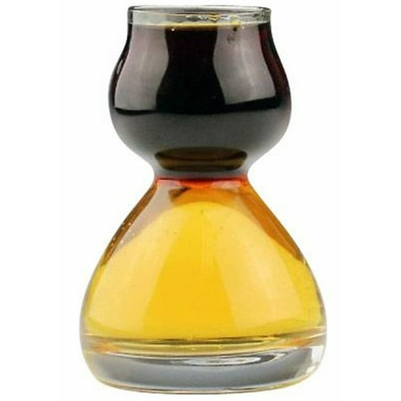 QUAFFER Double Bubble Layered Shot Glass Plus Recipe Card Glass Clear 1.25oz On Top, 2.25 oz On Bottom