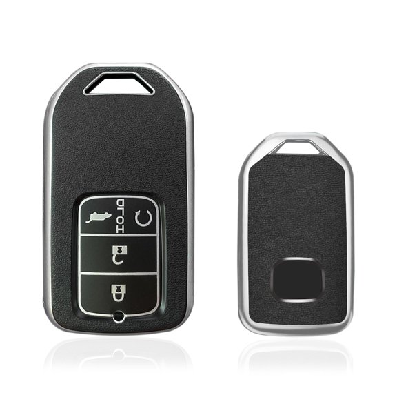 Xotic Tech Black Soft TPU Leather Full Protect Remote Smart Key Fob Cover Case Compatible with Honda Accord CR-V HR-V FIT Odyssey Civic 2015-up 4-Button Key