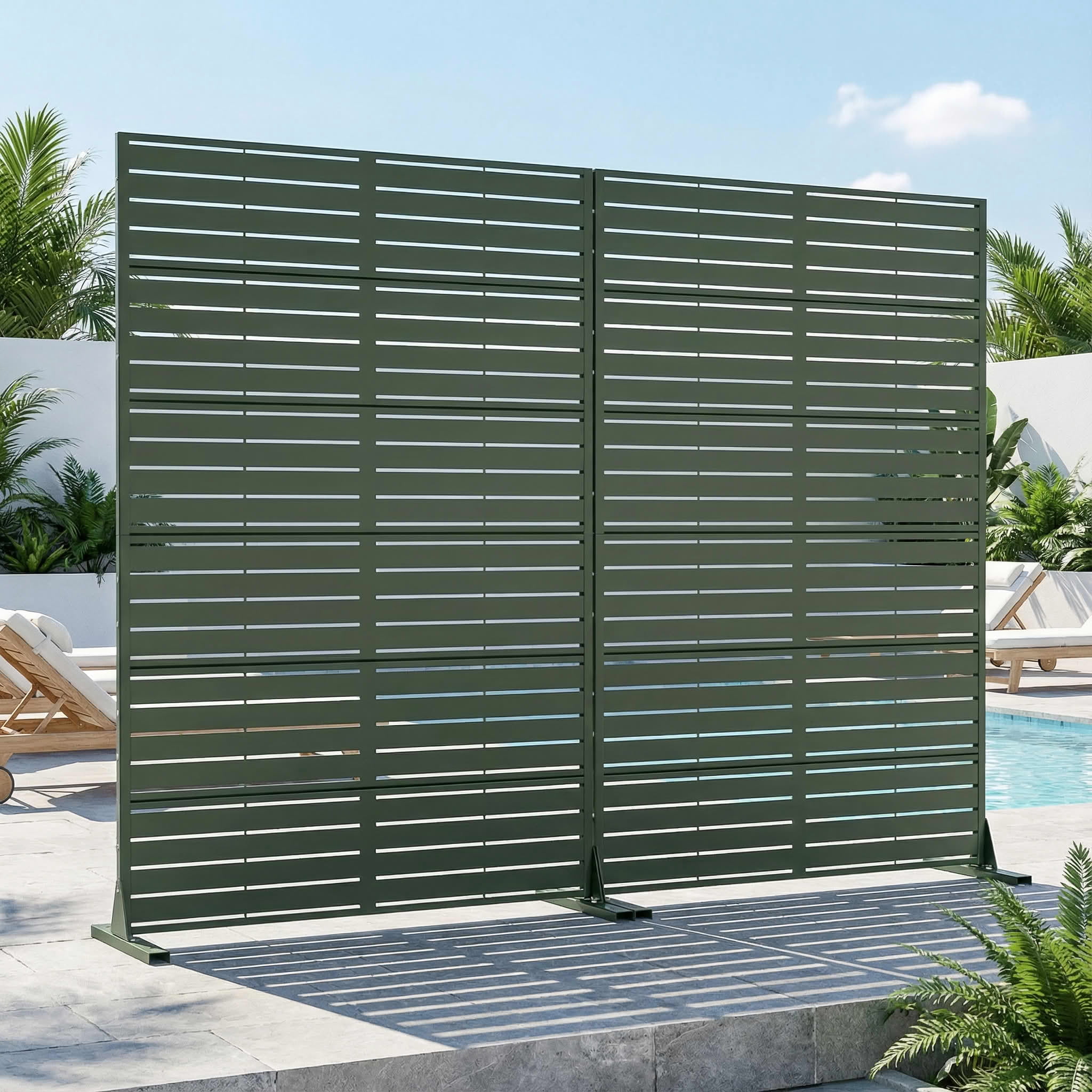 MAYEERTY 2-Piece Outdoor Metal Privacy Screen 6ft × 4ft Dark Green, 6-Panel Classic Louvered, Easy Install for Patio