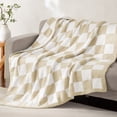 thumbnail image 2 of Whale Flotilla Checkered Knit Throw Blanket for Couch, Sofa, Bed, Soft Fluffy and Cozy, 50"x60", Camel, 2 of 8
