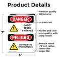 thumbnail image 2 of (2 Pack) Do Not Touch Switches Bilingual OSHA Danger Sign 5 Inch X 7 Inch Vinyl Label Decal Sticker Weather Resistant, UV Protected for Workplace, Business, and Construction Site, Made, 2 of 7