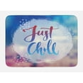 thumbnail image 1 of Just Chill Bath Mat, Silhouette of Words Placed Inside a Circular Paint Blob on a Blurred Background, Plush Bathroom Decor Mat with Non Slip Backing, 29.5" X 17.5", Multicolor, by Ambesonne, 1 of 2