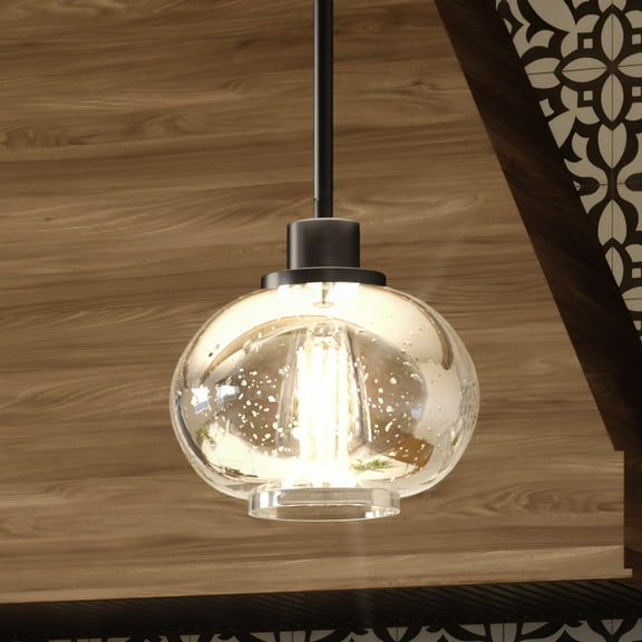 Luxury Utilitarian Indoor Pendant, 7.50''H x 8.00''W, with Coastal Style Elements, Nautical Design, Black Bronze Finish and Clear Seeded Glass, UQL3321