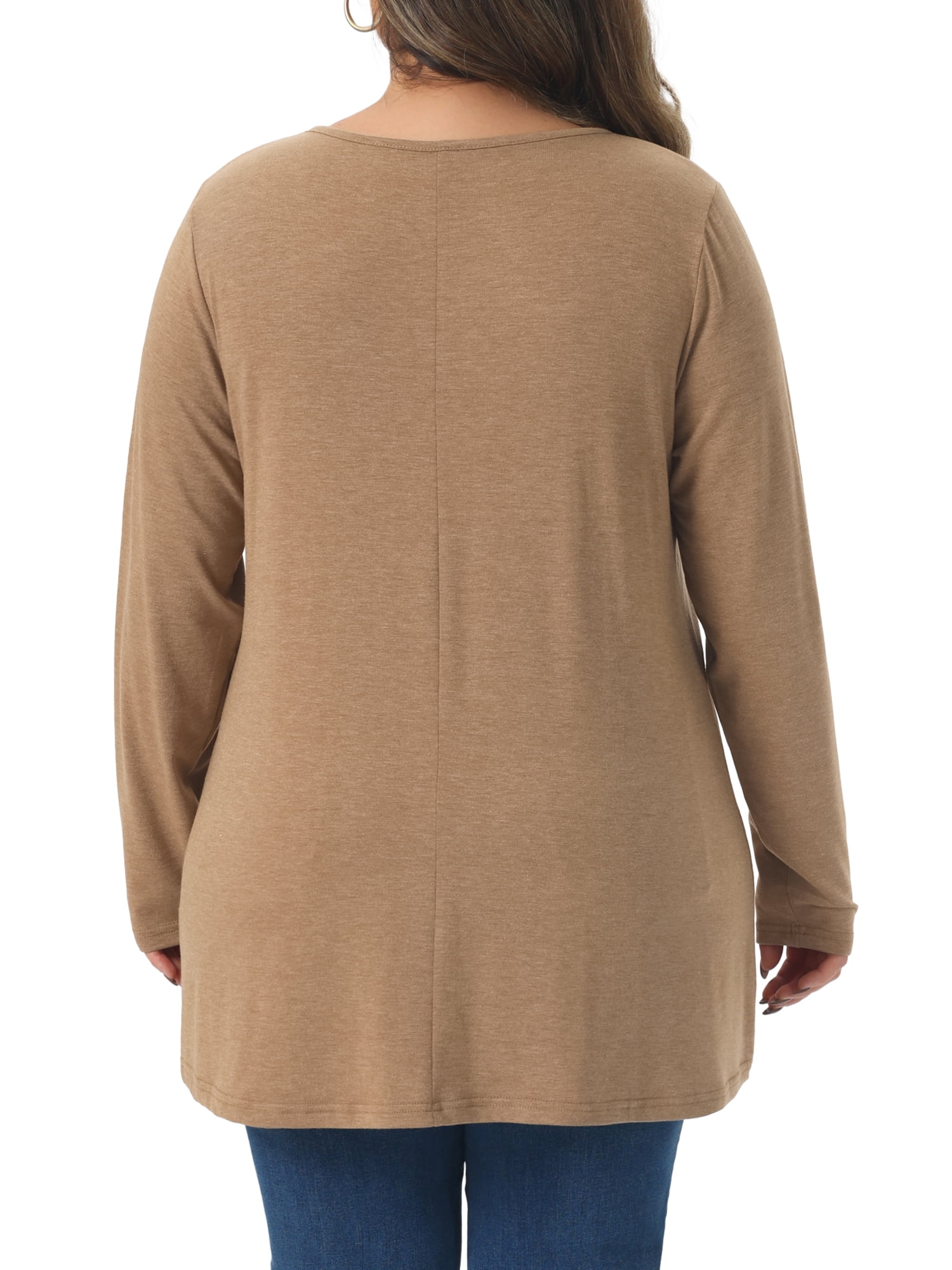 DARING DIVA Women's Plus Pleated Blouses Crew Neck Soft T-Shirt 2X Camel