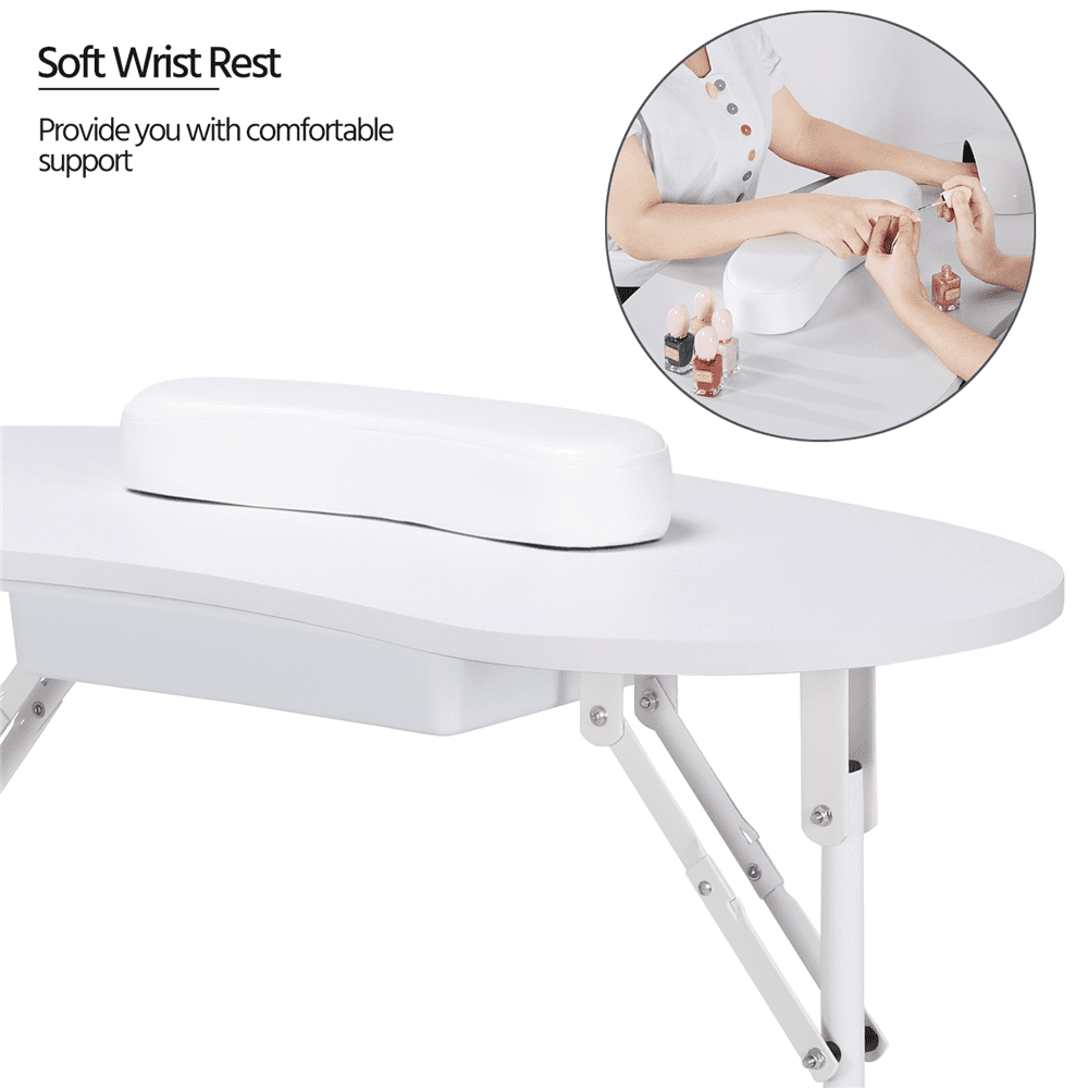 Alden Design Folding Manicure Table Nail Beautician Desk with Lockable Wheels & Bag
