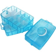 Topboutique Large 3 Tier Stackable Adjustable Compartment Slot Bead Craft Jewellery Tool Storage Organiser, Plastic Organizer Box with 30 Compartments,Snap-lock Tray Container Box,Blue