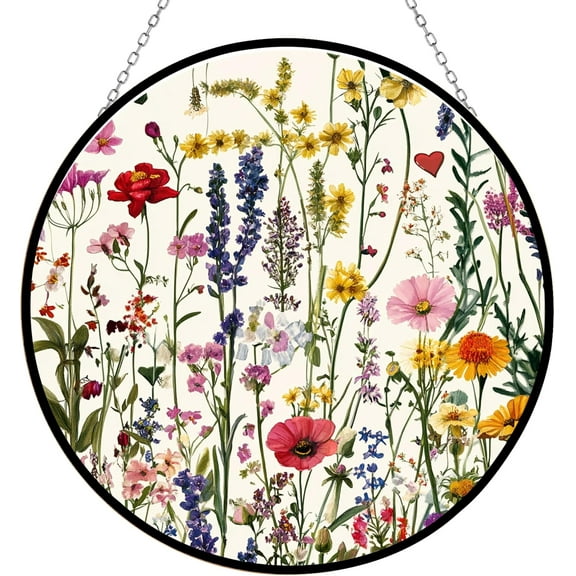 Wildflower Meadow Stained Glass Suncatcher by Clare Donovan Window Hangings, Suncatchers Colorful Glass Panel Sun Catchers Gifts, Decoration for Home Garden Mother's Day Party Wedding