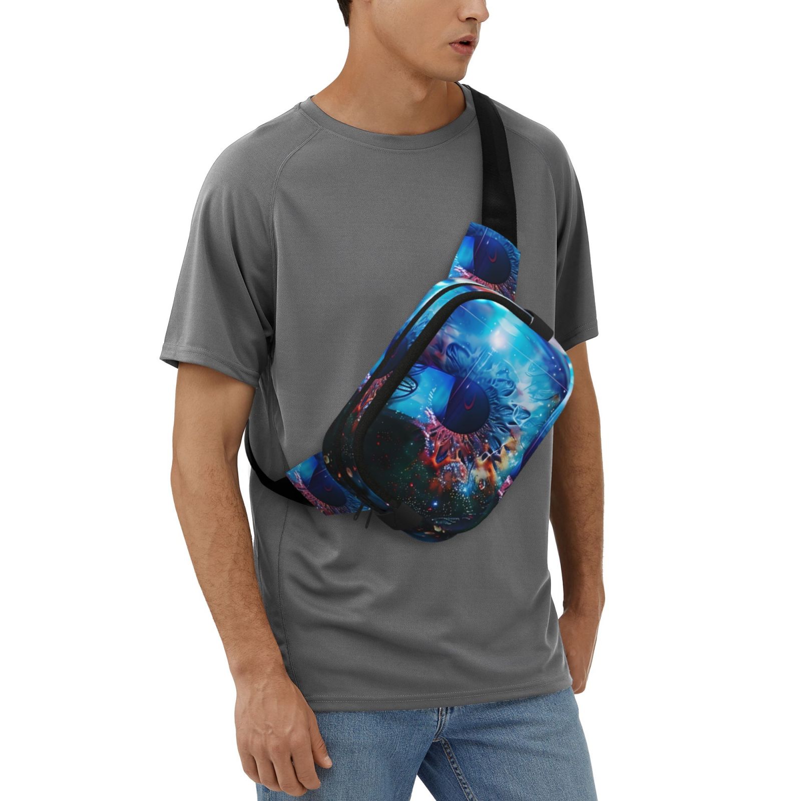 Picia Modern Colorful Eyes Print Square Double-Layer Waist Bag Mini Adjustable Waist Belt Bag Exercise Running Travel Hiking