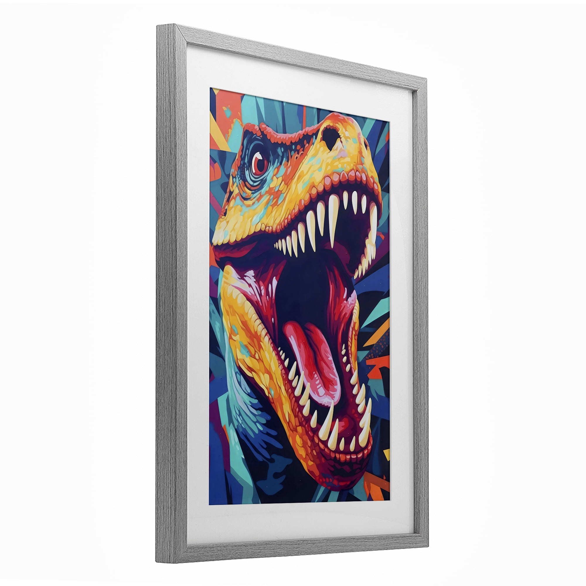 Stupell Industries Pop Style Raptor Dino Gray Framed Print Under Glass, design by Creative Studio