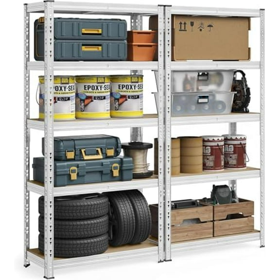 5 Tier Storage Shelves, 2 pcs Adjustable & Detachable Butterfly Hole Heavy Duty Shelving, White Metal Shelf for Warehouse Pantry Closet Kitchen, Storage Racks H 59''$$Tools & Hardware Other