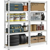 5 Tier Storage Shelves, 2 pcs Adjustable & Detachable Butterfly Hole Heavy Duty Shelving, White Metal Shelf for Warehouse Pantry Closet Kitchen, Storage Racks H 59''$$Tools & Hardware Other