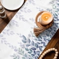 thumbnail image 3 of Spring Blue Eucalyptus Table Runner - 36 Inch Long Botanical Green Leaf Country Cotton and Linen Blended Dress Scarves Farmhouse Table Runner for Kitchen Dining, Coffee Table, 13" x 36", 3 of 8