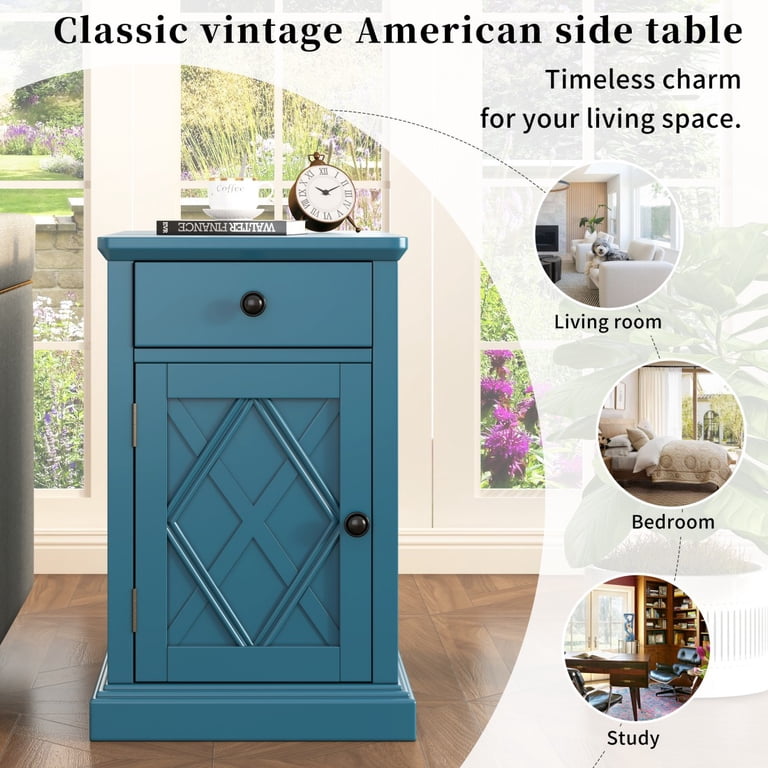 GZXS Vertisal Side Table w/ Drawer & Door, Classic End Table
