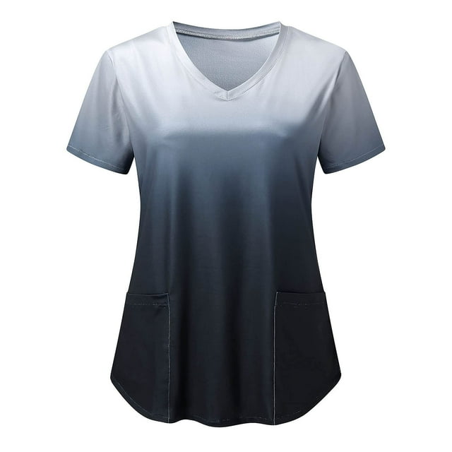 EGNMCR Hauts de Sarrau d'Infirmière pour Femmes Mode Décontractée Imprimé Uniforme de Travail Manches Courtes Col en V Blouse T-shirt de Travail avec Poches, Cadeaux pour Femmes