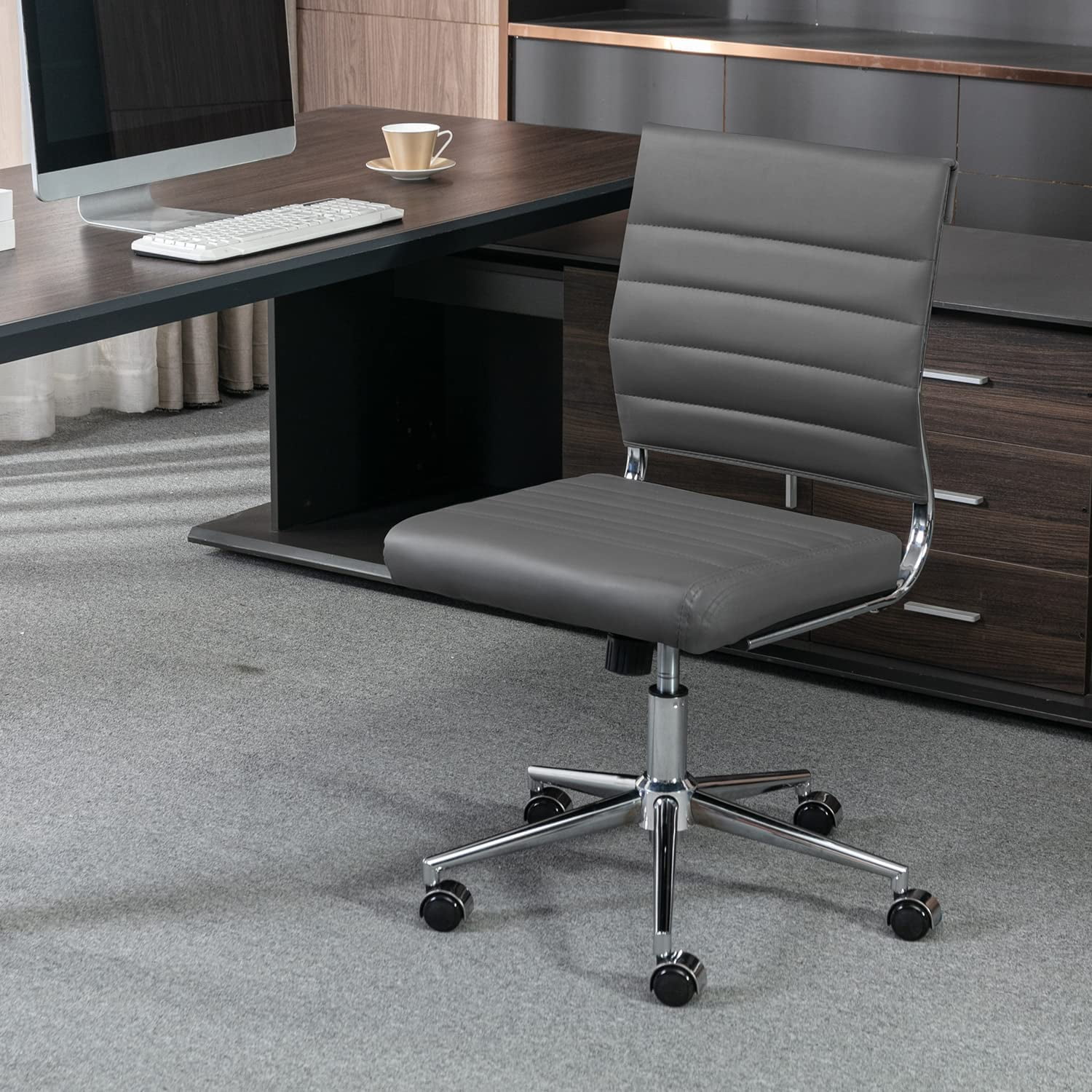 Okeysen Armless Office Desk Chair Ergonomic Leather Modern Desk Chair