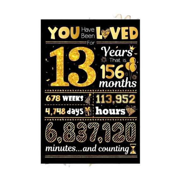 Greeting Card, Wedding Anniversary Card, Wedding Anniversary Gifts, Anniversary Gift, Black and Gold Glitter Cardstock 13 Year Relationship Milestone Card for Spouse, Partner,