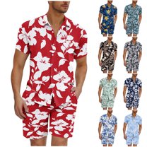 VBTAPA Men's 2 Piece Vacation Beach Outfits Floral Button Down Shirt and Shorts Matching Suit Set Summer Yoga Cruise Sets Blue L