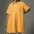 thumbnail image 2 of Lovskoo 2024 Women's Spring Summer Button Down Shirt Dresses Short Sleee Tunics Oversized Loose Blouse Dress with Pockets Yellow M, 2 of 9