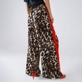 thumbnail image 3 of Women's Leopard Print Pants Wide Leg Side Striped High Waisted Drawstring Casual Palazzo Trousers with Pockets Brown XL, 3 of 8