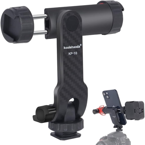 Koolehaoda Phone Tripod Mount, Universal Smartphone Holder 360° Rotates and 180° Tilts Adjustable with 2 Cold Shoe and 1/4" Screw for iPhone, Android Cell Phone, Selfie Stick, Camera Stand