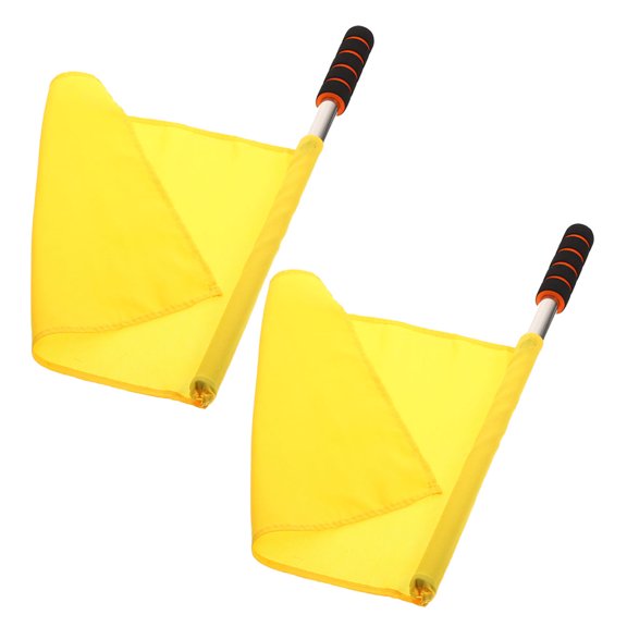COMPUKAS 2 Pcs Yellow Handheld Signal Flags, Stainless Steel Referee Flags for Football Soccer Track Field Training