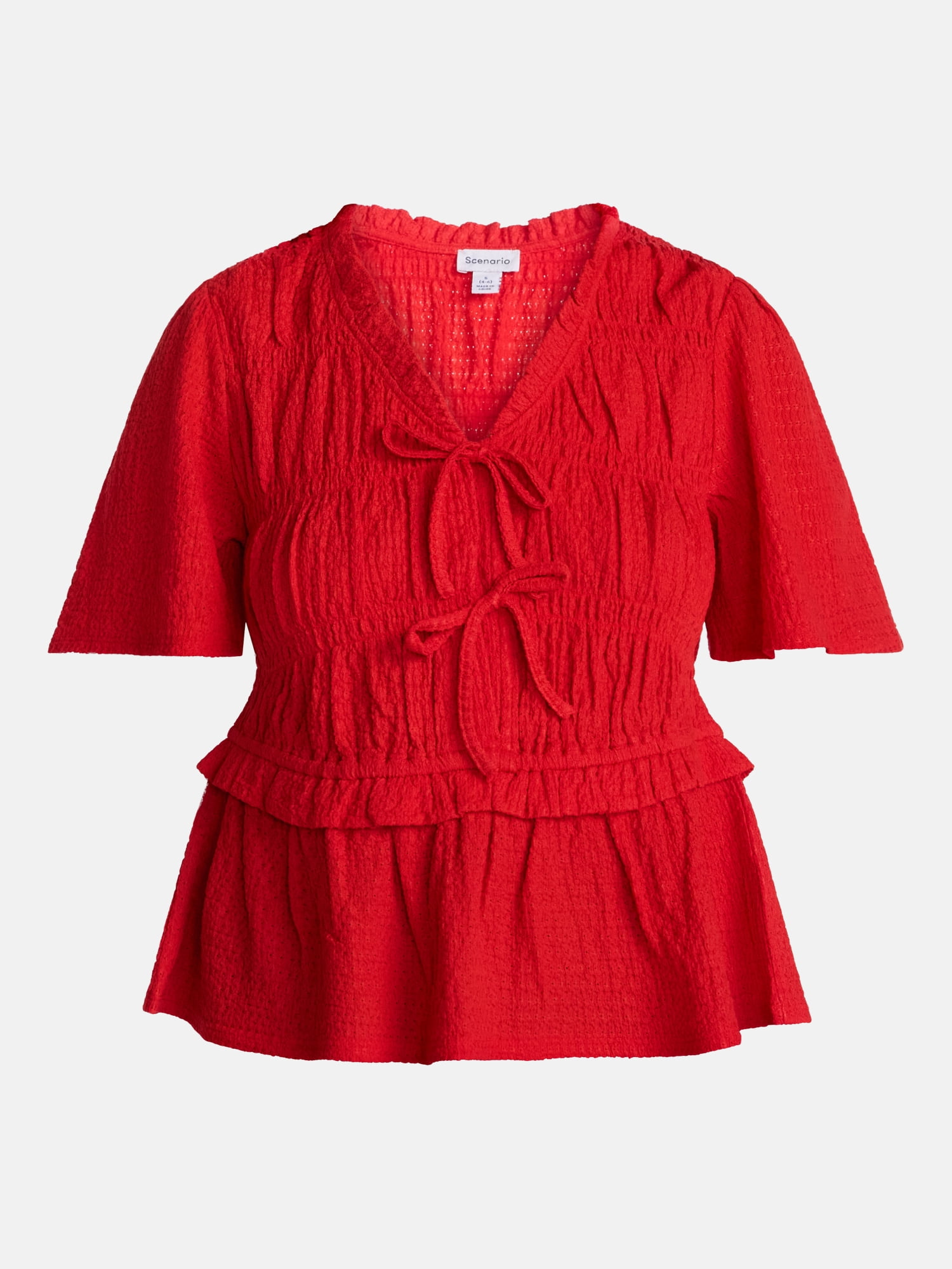 Scenario Women's and Women's Plus Textured Tie Front Top, Sizes XS-4X