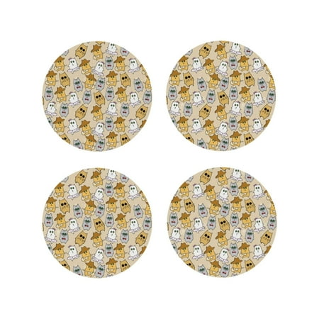 

Junzan Music Dancing Cat Print Coasters for Drinks - Leather Coasters Set of 4 for Coffee Table for Housewarming/Kitchen/Bar/Decor-Round Shape