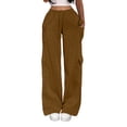thumbnail image 3 of akafmk Womens Cargo Sweatpants Fall Wide Leg Sweatpants Elastic Waist Drawstring Winter Workout Hiking Stretch Casual Sweatpants, Size L, 3 of 7