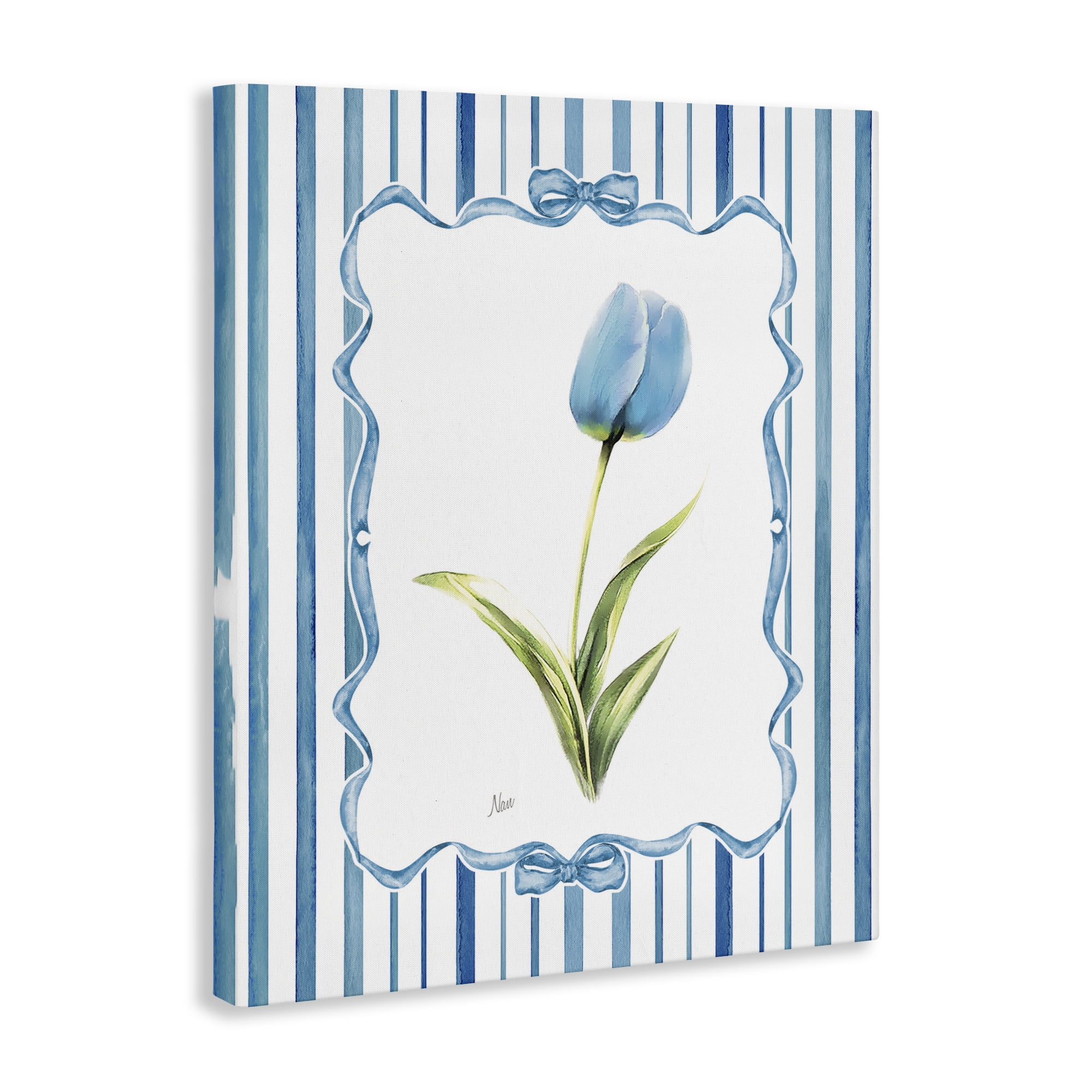 Stupell Industries Blue Tulip & Ribbon Border Canvas Wall Art, design by Nan