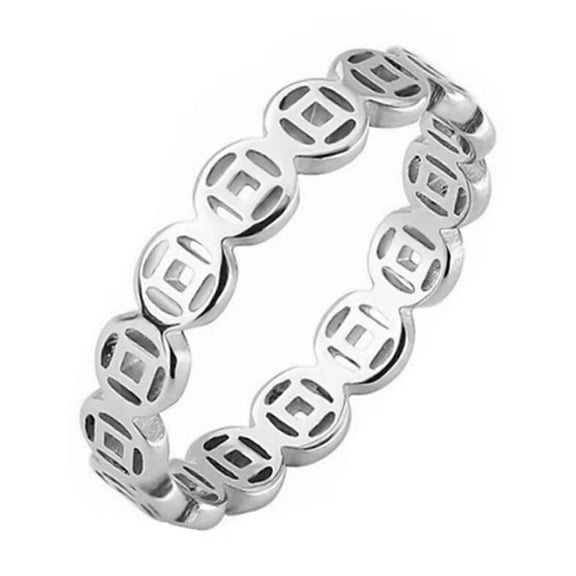 PAURO Men's Stainless Steel Ring Feng Shui Ring Copper Coin Ring Lucky Wealth Money Ring Silver Size 5
