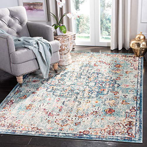 Cream Blue 10' x 14' SAFAVIEH Madison Collection MAD473B Boho Chic Medallion Distressed Non-Shedding Living Room Bedroom Dining Home Office Area Rug