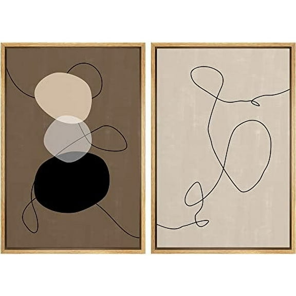 IDEA4WALL Framed Canvas Print Wall Art Brown and Black Transparent Circle and Line Collage Abstract Shapes Modern Boho Relax/Calm for Living Room, Bedroom, Office - 24"x36"x2 Natural