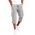 thumbnail image 6 of HKYNLAG Mens Long Cargo Shorts Below Knee Breathable Capris Pants Elastic Waist Solid Color Ankle Pants Beige L, 6 of 7