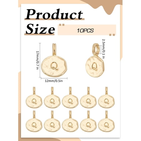 1set 10pcs Alloy Pendants Cadmium Free & Nickel Free & Lead Free Flat Round with Alphabet golden Letter Q 17x11.5x1.5mm Hole: 2.5mm